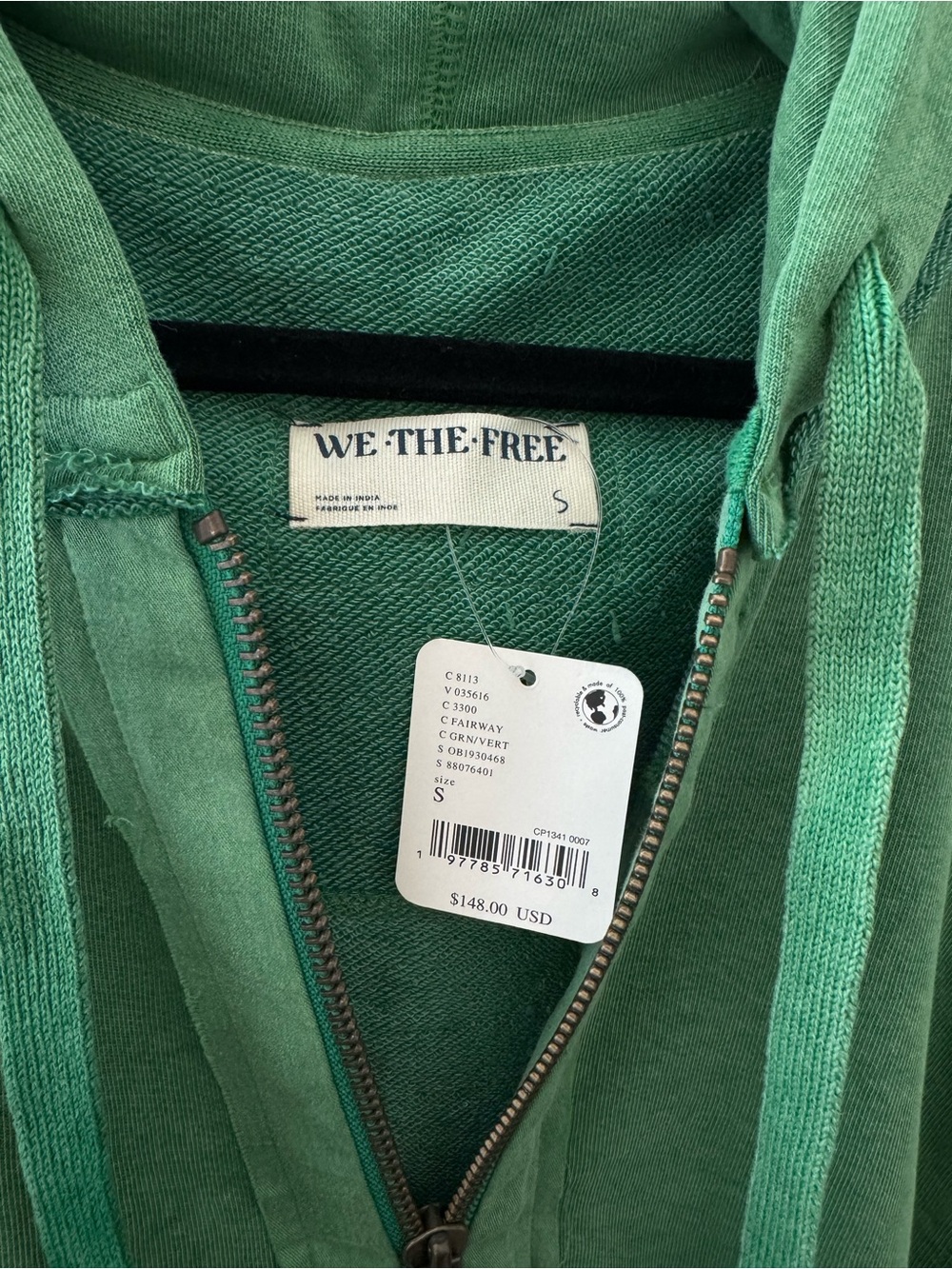 Free People We The Free Green Cable-Sleeve Half-Zip Hoodie - Small - Picture 5 of 5